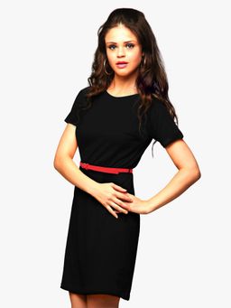 Miss Chase - Black Round Neck Short Sleeves T-Shirt Dress