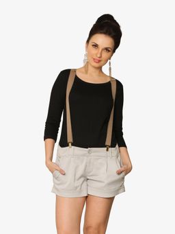 Miss Chase - Women's Black Round Neck 3/4 Sleeves Solid Basic Top