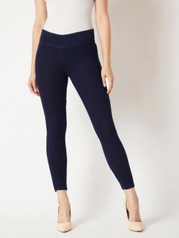Miss Chase - Navy Blue Super Skinny High Rise Dark Wash Solid Stretchable Denim Jeggings