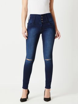 Miss Chase - Women's Navy Blue Skinny Fit High Rise Stretchable High Waist Denim Jeans