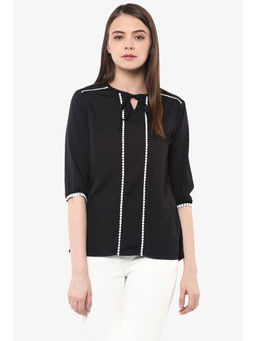 Miss Chase - Women's Black 3/4 Sleeve Round Neck Solid Top