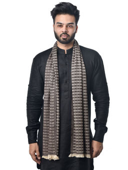 Mizash - Men Cashmere Wool Jacquard Designer with Fringes Woven Muffler