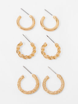 Accessorize London - Dfg 3 X Textured Mini Hoop Pack (One Size)