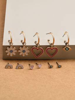 Accessorize London - 6 X Rainbow Flower Stud & Hoop Pack