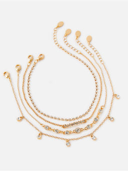 Accessorize London - Gold Minimal Anklet (Pack of 4)