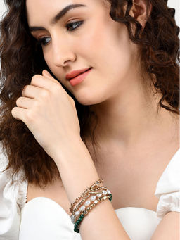 Accessorize London - Women's Green set of 4 pearl Beads Chain Bracelet