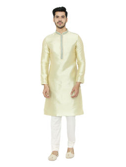 Manyavar - Cream Woven Kurta And Churidar (Set of 2)