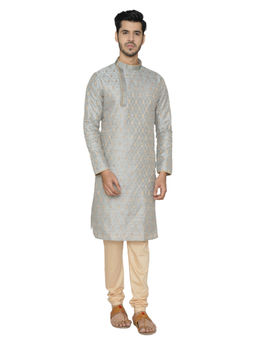 Manyavar - Grey Embellished/Sequined Kurta And Churidar (Set of 2)