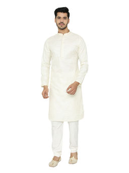 Manyavar - Cream Self Design Kurta And Churidar (Set of 2)
