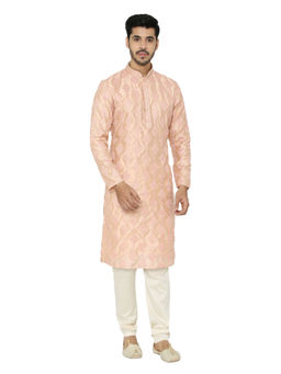 Manyavar - Peach Printed Kurta And Churidar (Set of 2)
