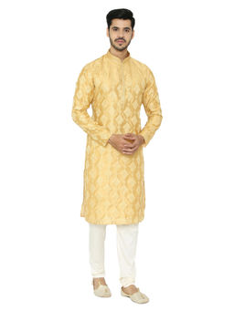 Manyavar - Mustard Embellished/Sequined Kurta And Churidar (Set of 2)