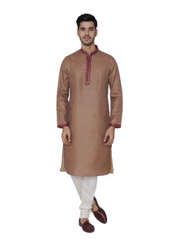 Manyavar - Brown Printed Kurta And Churidar (Set of 2)