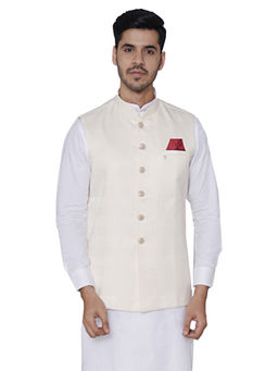 Manyavar - Cream Woven Waistcoat for Men