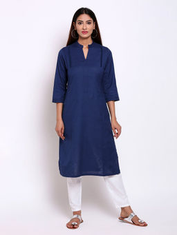 Biba - Navy Blue Embroidered Kurta