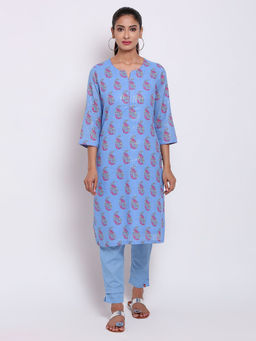 Biba - Blue Printed Kurta