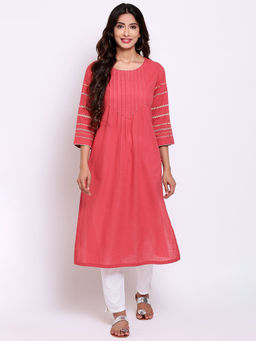 Biba - Pink Embroidered Kurta