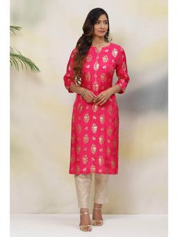 Biba - Fuchsia Straight Viscose Kurtas