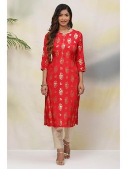 Biba - Red Straight Viscose Kurtas