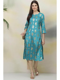 Biba - Teal Straight Viscose Kurtas