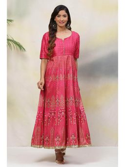 Biba - Fuchsia Anarkali Art Silk Kurtas