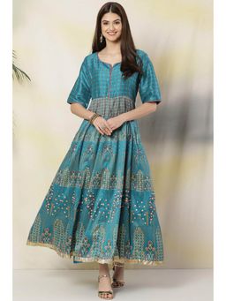Biba - Turquoise Anarkali Art Silk Kurtas