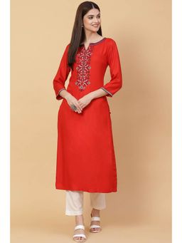 Biba - Rust Straight Rayon Kurtas