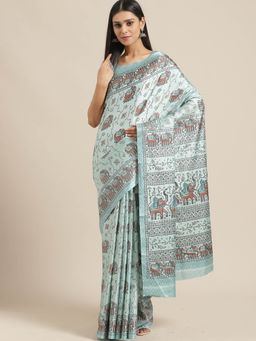 Sareemall - Green Animal Print Printed Saree