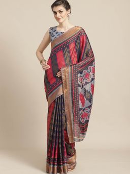 Sareemall - Navy Blue Geometric Printed Saree