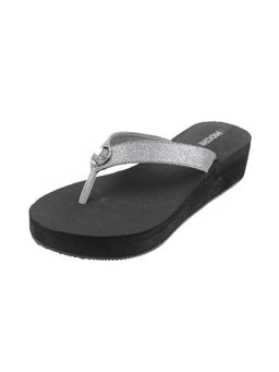 Mochi - Womens Gun Metal Wedges HeelsMochi Silver Embellished Flats