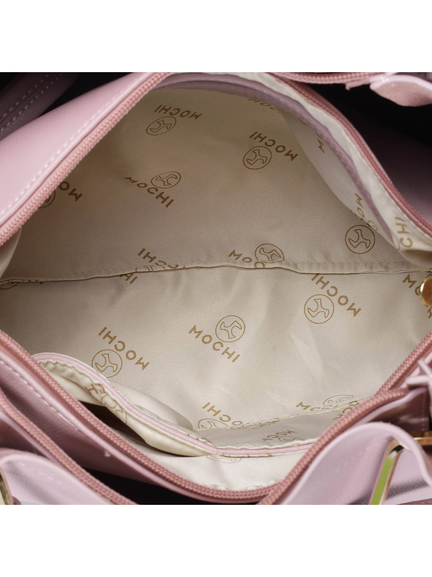 Buy Mochi Pink Solid Handbag And Pouch (Set of 2) Online