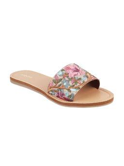 Mochi - Womens Pink Flat Mules Mochi Multi-Color Embroidered Slip-On Flats