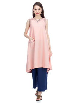 Biba - Peach Solid A-Line Kurta