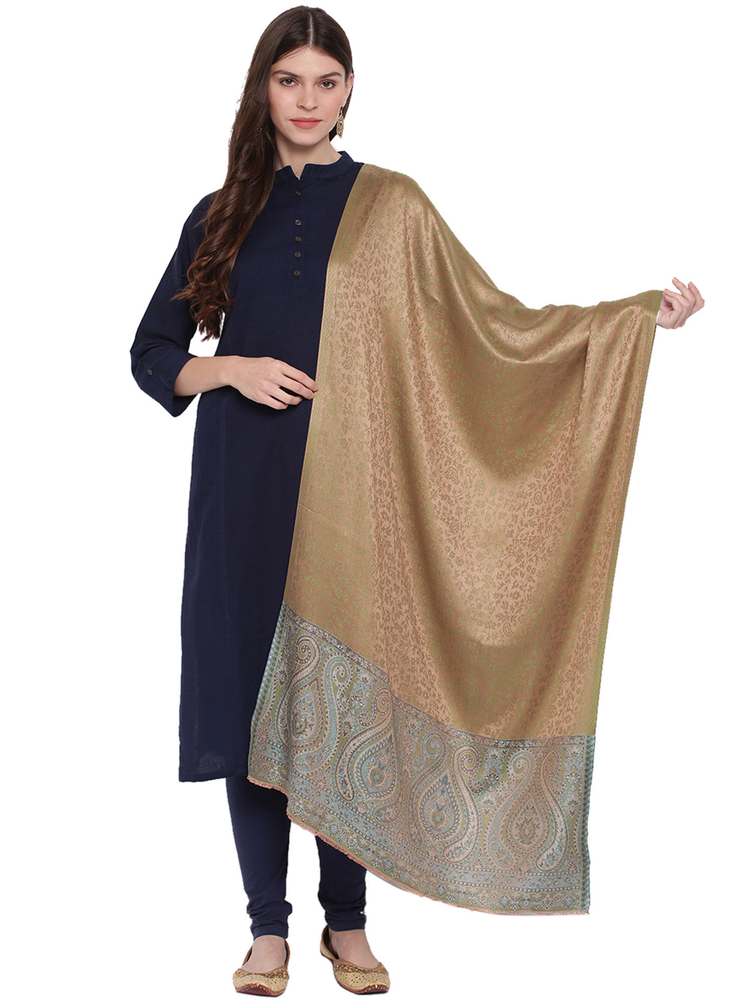 tossido Mehandi Green Self Design With Woven Border Modal Stole-picture-33