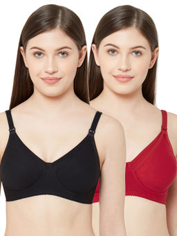 Juliet - Womens Non Padded Non Wired Feeding Bra Combo Mold Feed Black Maroon