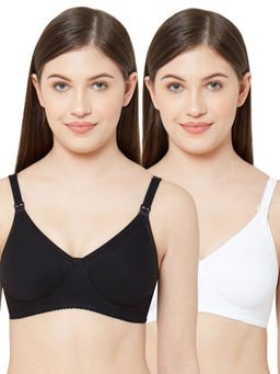 Juliet - Womens Non Padded Non Wired Feeding Bra Combo Mold Feed Black White