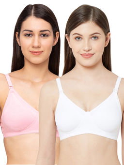 Juliet - Womens Non Padded Non Wired Feeding Bra Combo Mold Feed White Pink