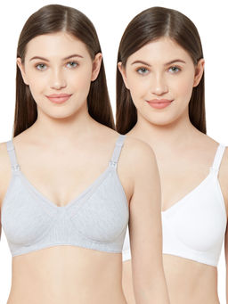 Juliet - Womens Non Padded Non Wired Feeding Bra Combo Mold Feed White Grey