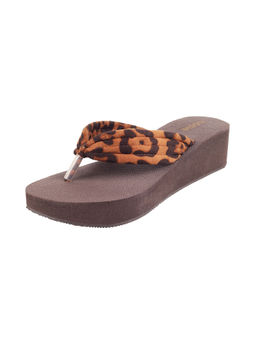 Mochi - Womens Tan Wedges HeelsMochi Printed Brown Wedges Slippers