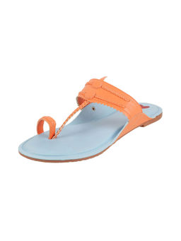Metro - Womens Orange Flat ChappalsMetro Patterned Orange Kolhapuris