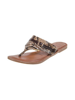 Mochi - Womens Brown Flat ChappalsMochi Patterned Brown Flats