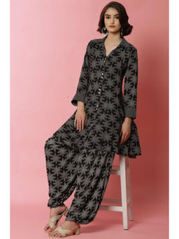 Biba - Black and Off White Viscose Short Kurti