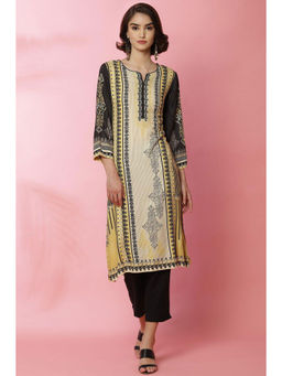 Biba - Black and Off White Viscose Kurta (Set of 2)