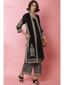 Biba - Black and Off White Viscose Kurta (Set of 3)