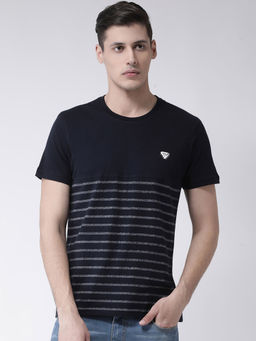 Club York - Mens Navy Striped Half Sleeve Round Neck T-Shirt