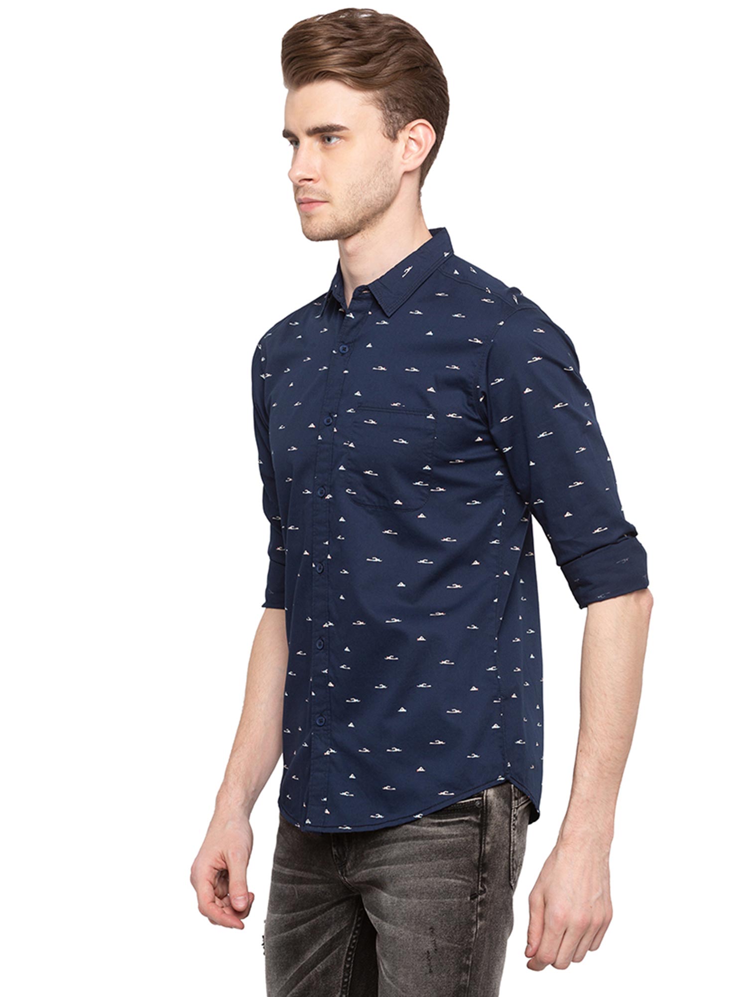 Spykar Navy Blue Printed Casual Shirt 