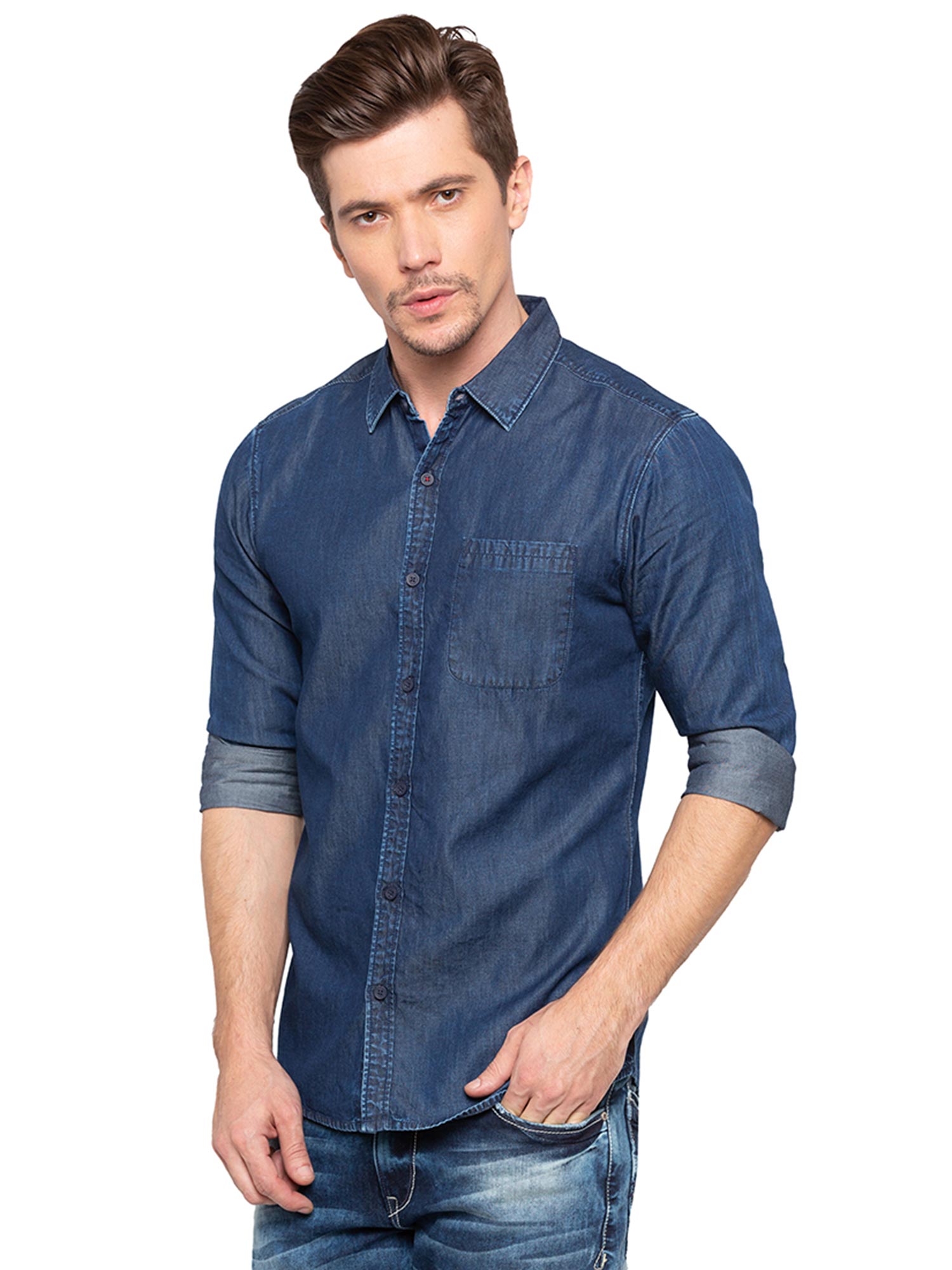 Buy Spykar Blue Denim Casual Shirt 