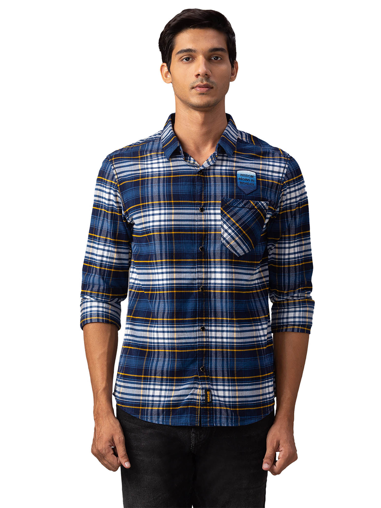 Spykar Navy Blue Checks Casual Shirt 