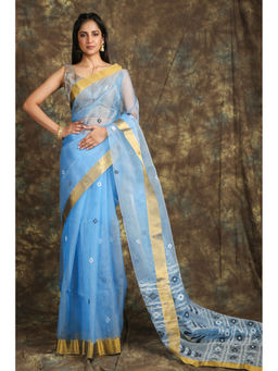 CHARUKRITI - Sky Musline Saree With Allover Butta and Unstitched Blouse