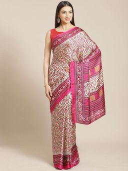 Sareemall - Beige Printed Saree Unstitched Blouse