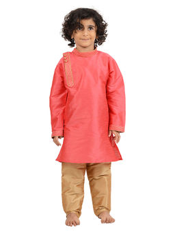 Maharaja - Kids Art Silk Side Button Kurta Pyjama (Set of 2) In Pink For Boys